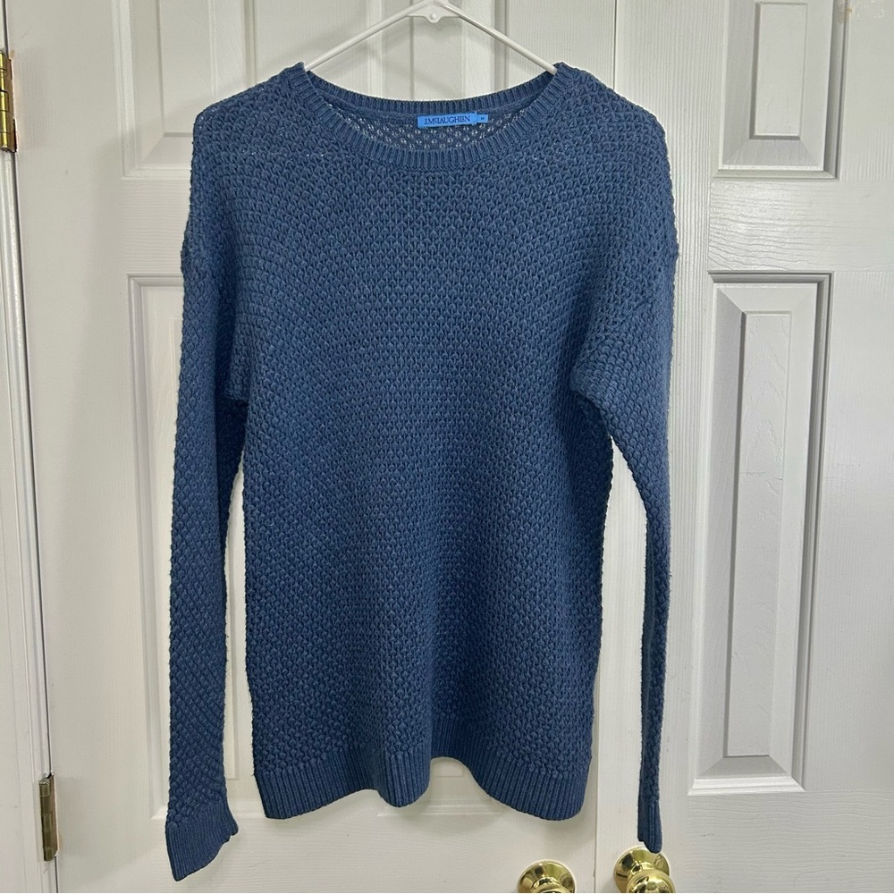 J. McLaughlin Blue Long Sleeve Crew Neck Textured Cotton Blend Sweater Medium